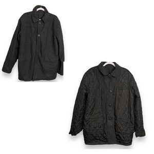 PB Basics Reversible Coat Womens Large Black Gray Quilted Wool Silk Blend Grunge